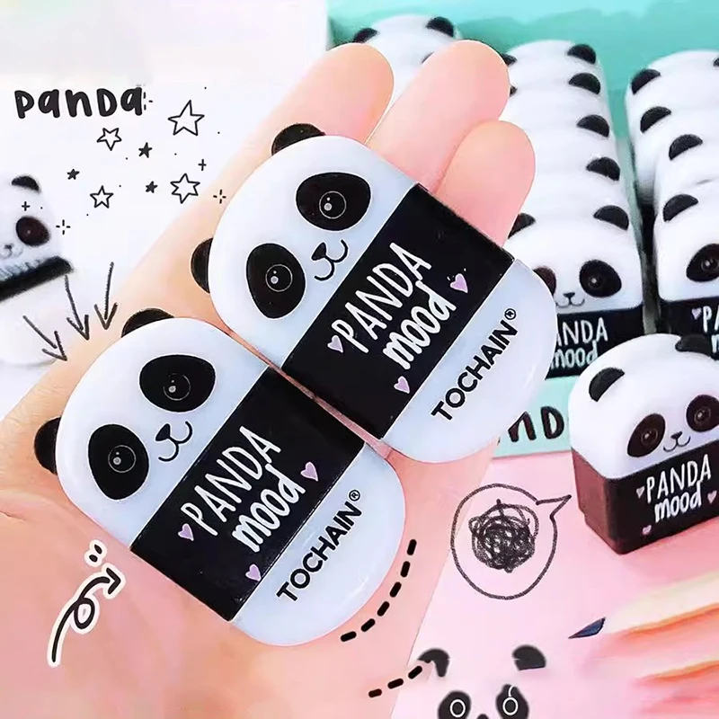 

Creative Panda Design Erasers Kawaii 2 in 1Rubber Eraser with Sharpener Korean Stationery Correctors School Office Supplies