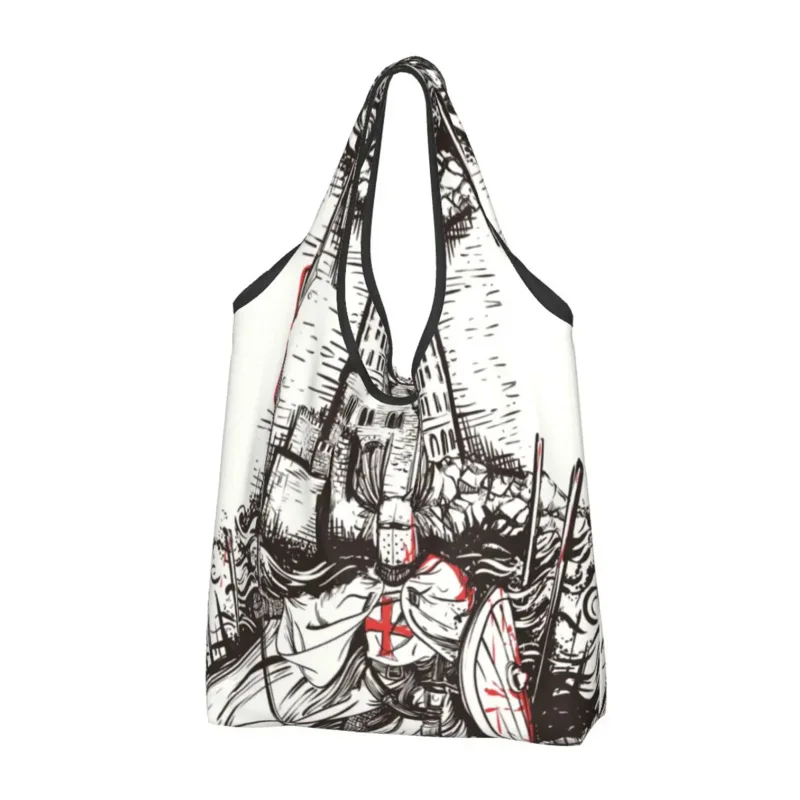 

Custom Knights Templar Shopping Bag Women Portable Large Capacity Grocery Crusade Crusader Tote Shopper Bags