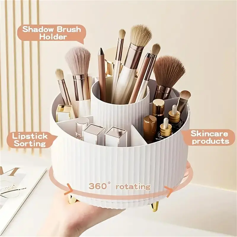 360° Rotating Makeup Organizer - 1pc Plastic Cosmetic Storage with 5...