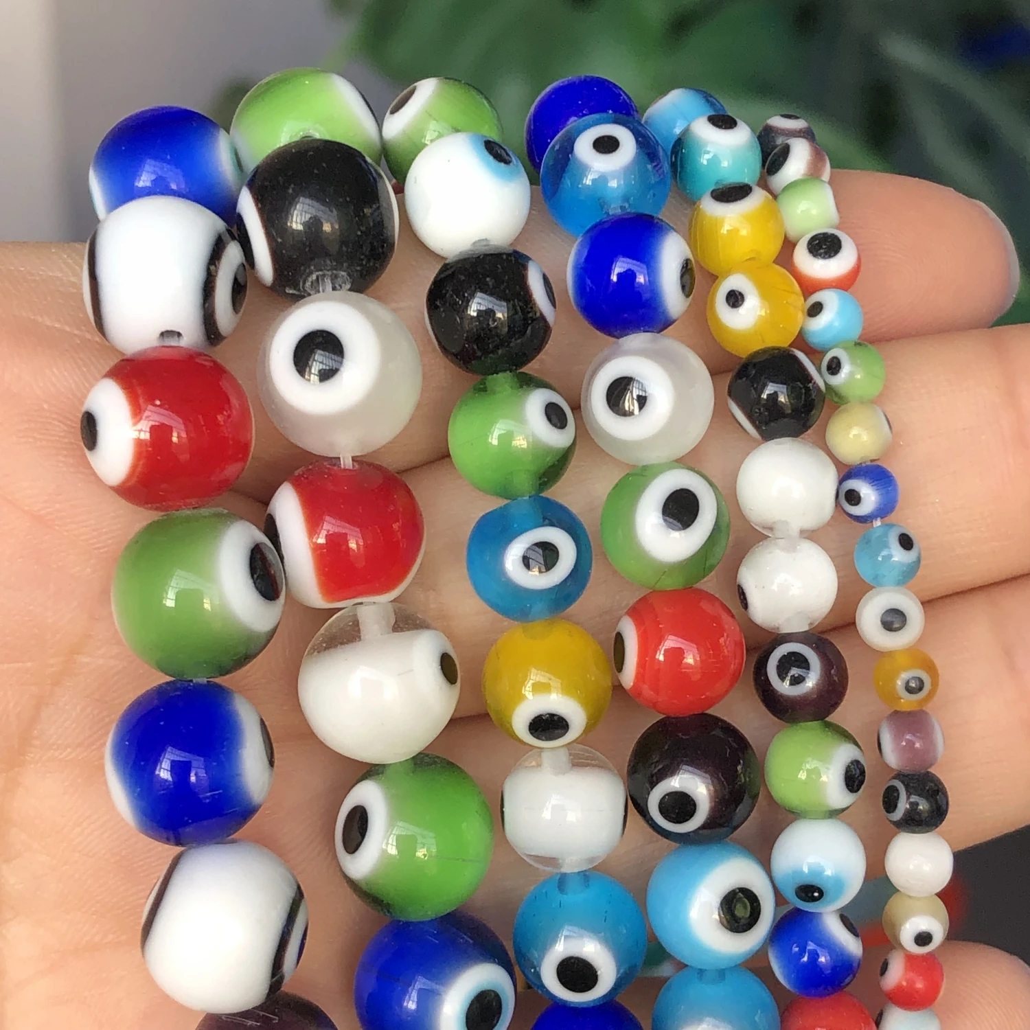 10 White Glass Evil Eye Beads, Chunky Rondelle Artisan Handmade