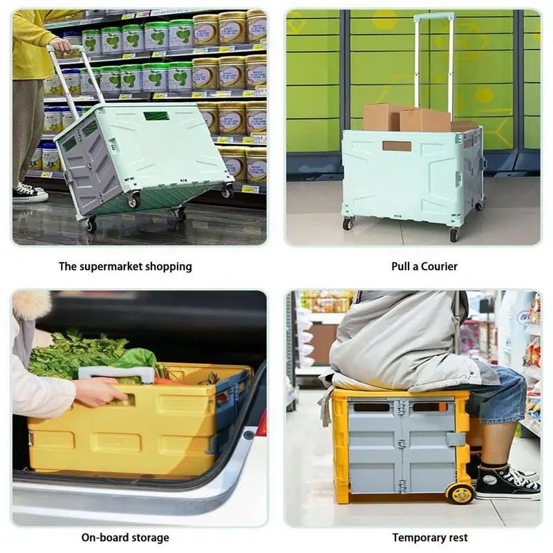 Carrito plegable con ruedas para compras, CAJA PLEGABLE portátil de alta  resistencia, cesta de comestibles, caja rodante con ruedas - AliExpress