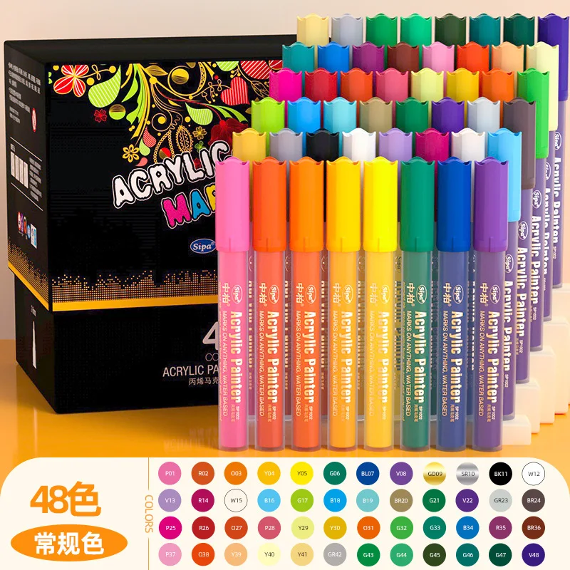 

Permanent Acrylic Markers Painting Art Supplies for Artist Colors to Paint Children 8/12/36/48 Colors Drawing Colored Marker