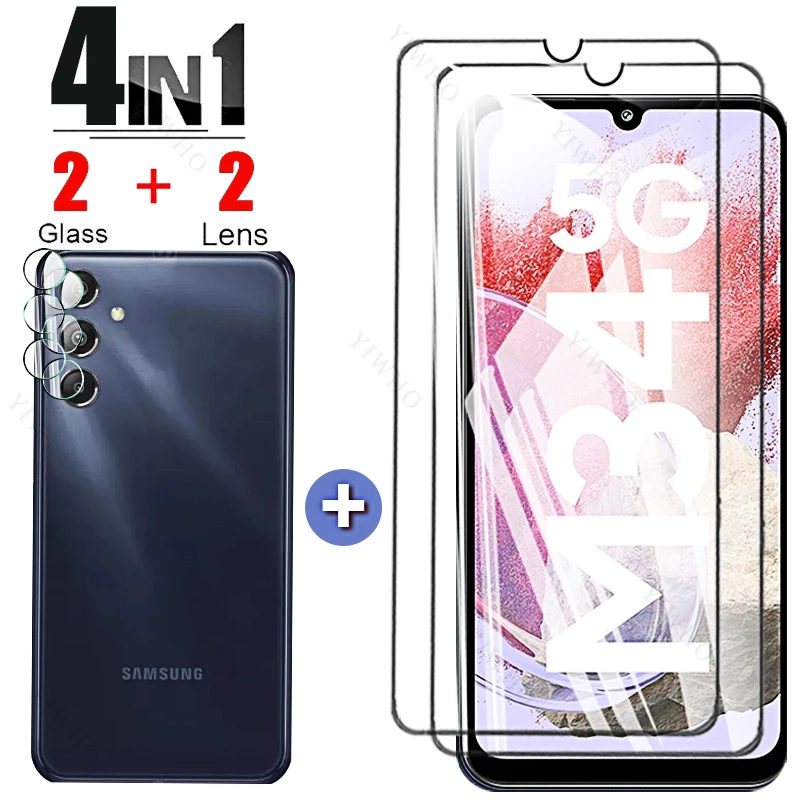 

4in1 Protection Glass for Samsung Galaxy M34 5G M 34 SM-M346B Screen Protectors Fingerprint Unlock Tempered Glass Camera Lens HD