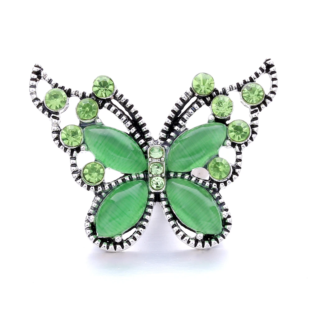 15pcs Rhinestone Butterfly 18mm Metal Snap Buttons Fit Snap Bracelet Bangle Necklace DIY Snaps Buttons Jewelry