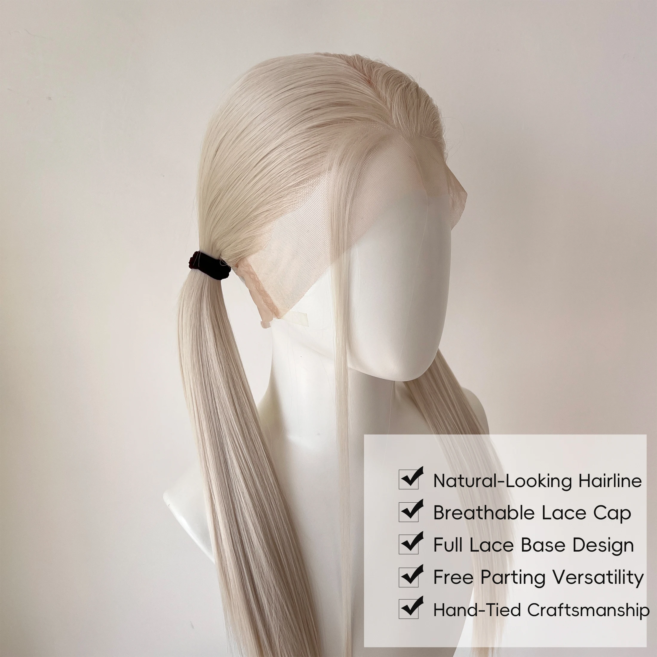 Parrucca Full Lace 22 Pollici Biondo Platino Capelli Sintetici Biondo Argento Senza Colla Cosplay Festival Feste Unisex Annodata a Mano Resistente al Calore - immagine 5