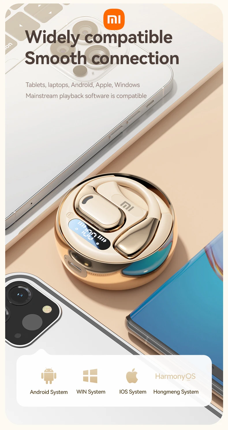 XIAOMI TWS M76 Wireless Earphone Bluetooth Ear Hook Sport Running Headphone HIFI Stereo Sound LED Display Headset Built-in Mic
