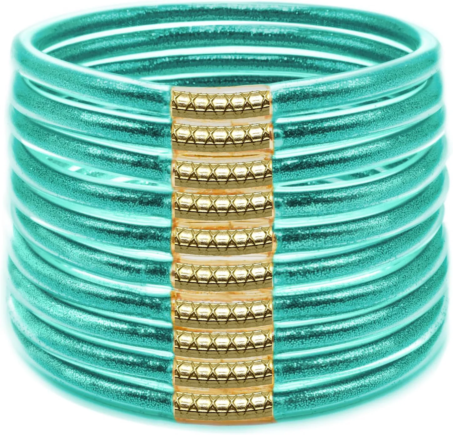 Set Braccialetti Rigidi In Silicone Gelatinoso Con Glitter – Donna, Verde, Diametro 6,5 Cm - 4