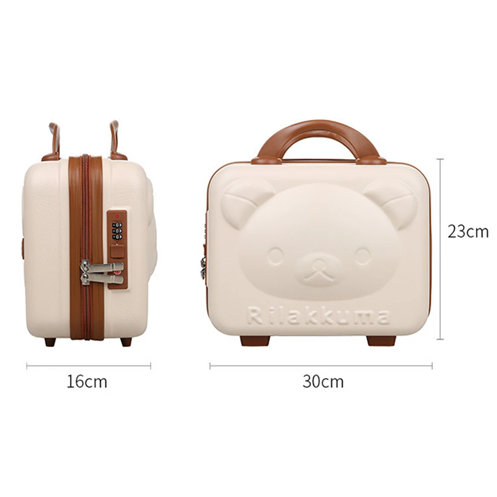 Travel Cosmetic Bag 14-inch Small 3D Bear Hand Luggage with Lock Password Women Makeup Travel Case for Toiletries Cartoon Storage Suitcase Organizer