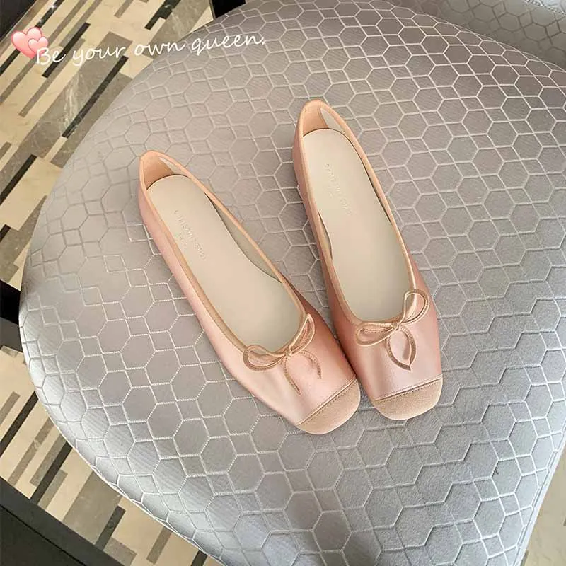 Butterfly Ballet Shoes Flat Bottomed French Style Small Fragrant Square Toe Thick Heeled Women's Singles Shoes
