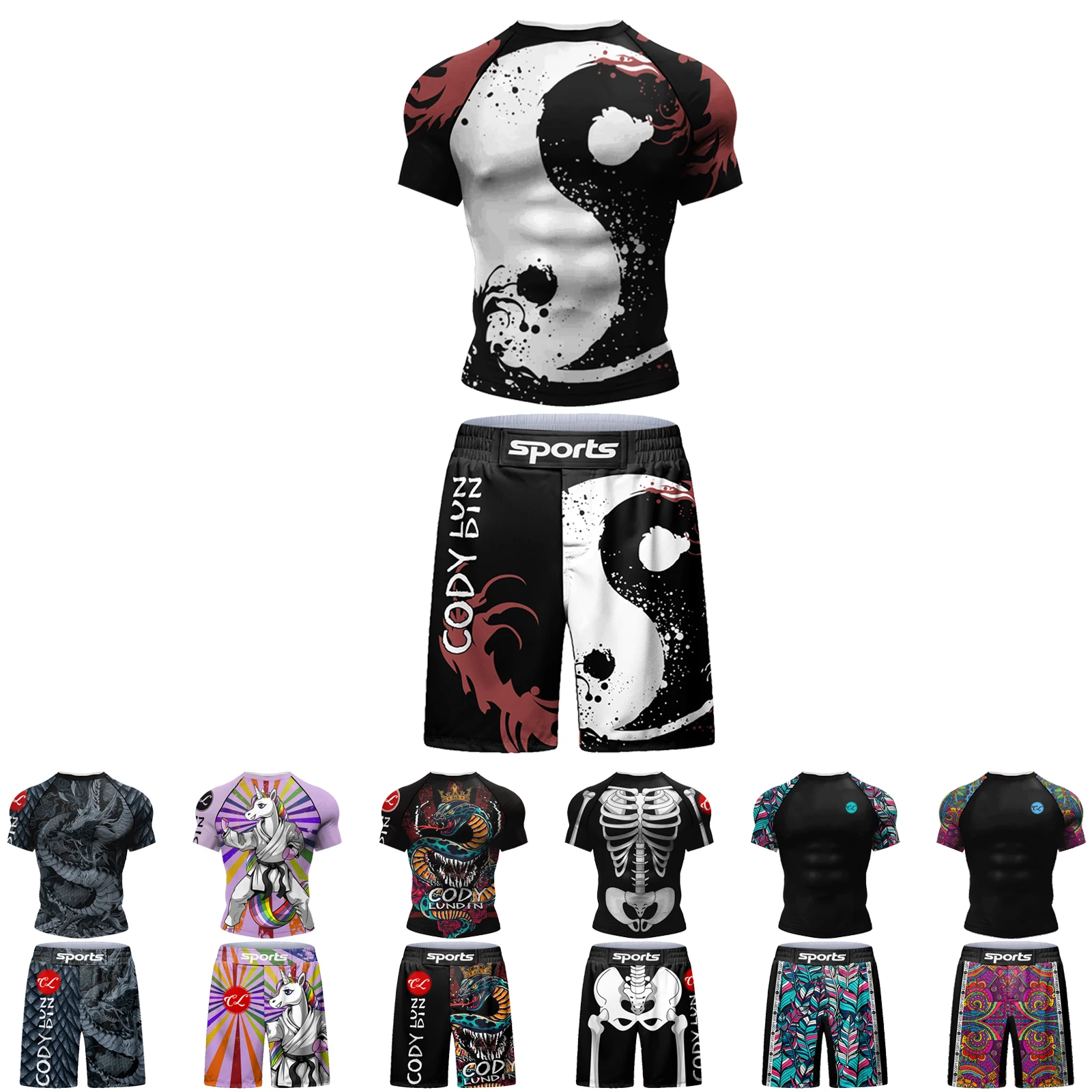 Bjj mma T-Shirt Shorts Sets Boxing sportswear rash guard sportsuits Muay Thai sublimation Gi Rashguard Clothing Sets
