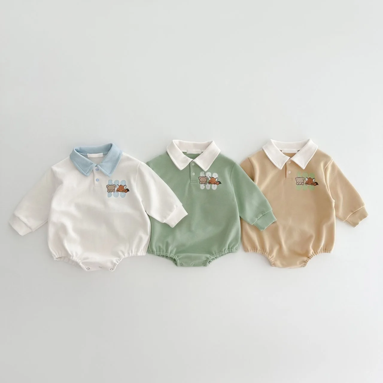 

Spring Autumn Newborn Baby Cartoon Polo Collar Casual Long Sleeves Bodysuit Boy Girl Infant Cotton Animal Print Fashion Onesie