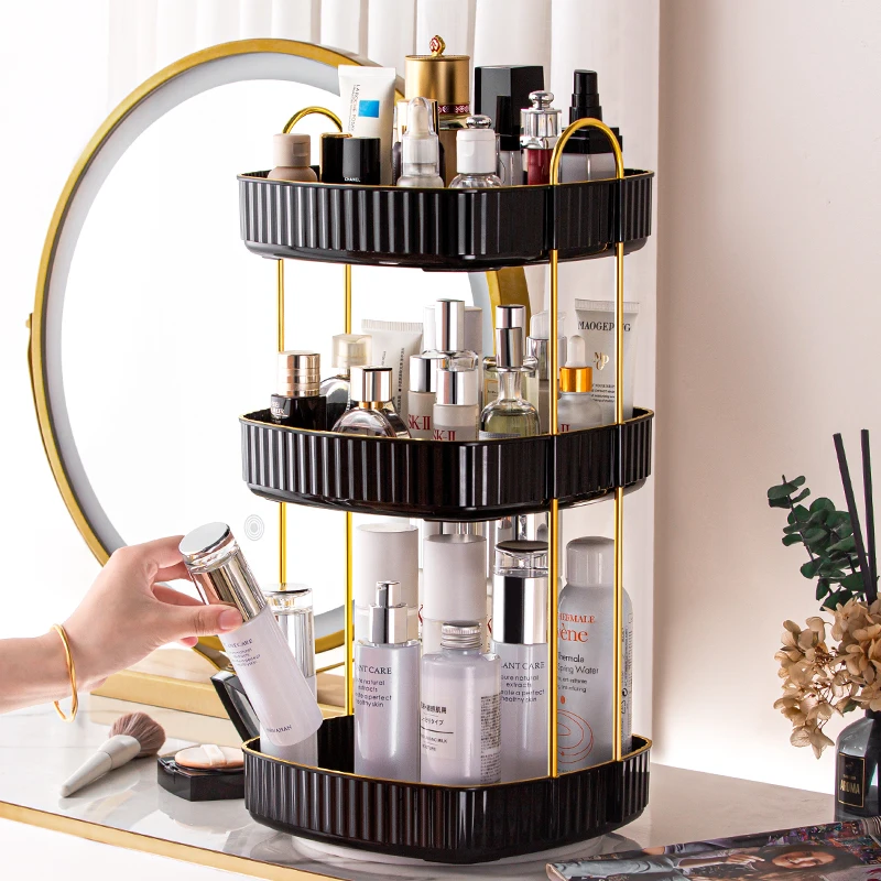 2/3 Layers Light Luxury Makeup Organizer 360° Rotating Desktop Cosmetic Storage Shelf Bathroom Organizer Skincare Rack 2