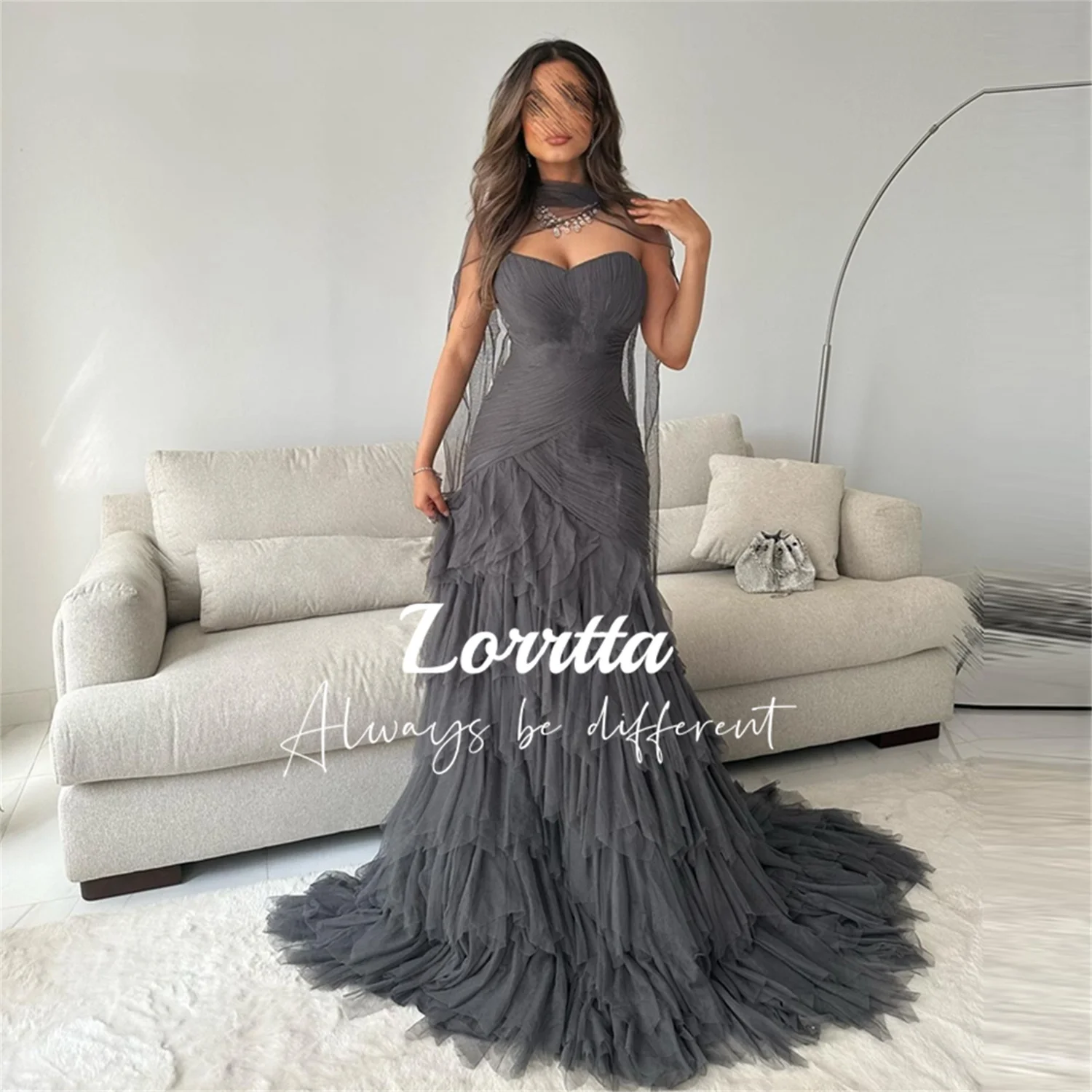 

Lorrtta A-Line Tulle Ball Gown Sweetheart Cape Robe Evening Dress Pleated Tiered Party Dress Formal Occasion Dress Dubai Dresses