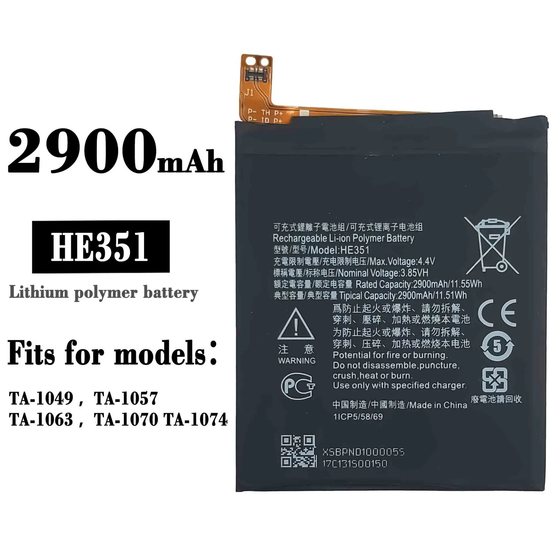 

HE351 Replacement Battery For Nokia 3.1 TA-1049 TA-1057 TA-1063 TA-1070 TA-1074 2900mAh Phone High Quality Lithium Batteries