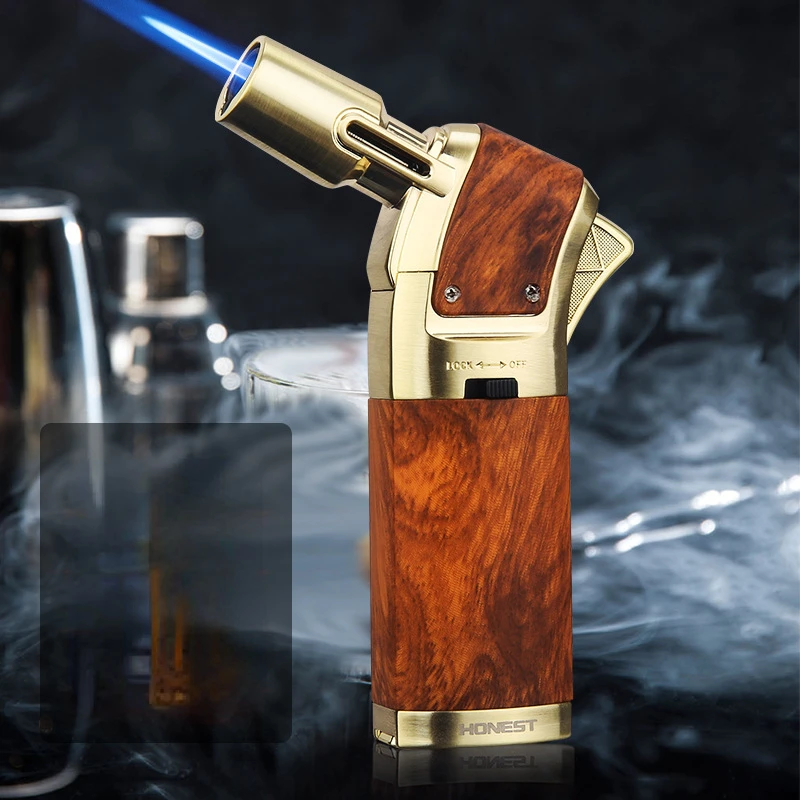 

Hot New Small Windproof Butane Gas Turbine Direct Injection Blue Flame Metal Lighter Outdoor Barbecue Cigar Lighter Men's Gifts