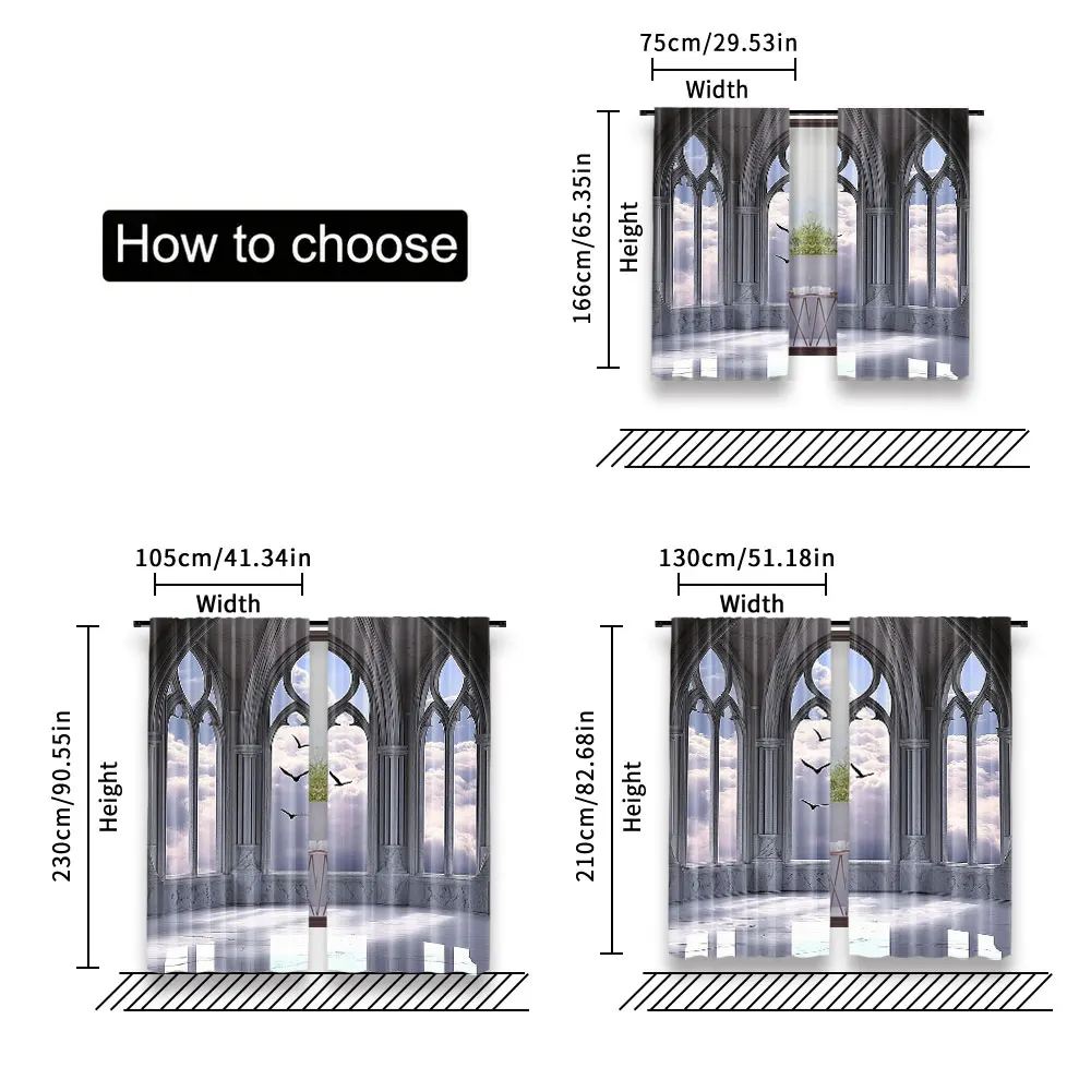 2Pcs Gothic Curtains Medieval Stone Balcony Graphic Design Mystic Middle Age Story For Bedroom Living Room And Dining Room A 6