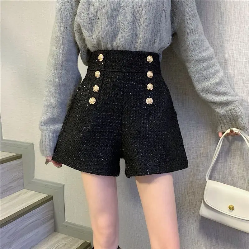 French Style Women Shorts Spring Autumn High Waisted A-line Short Casual Pants