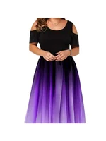 Women Plus Size 1XL-8XL Dress Gradient Print Off Shoulder Dress Long Ball Dress Tight Top and Loose Bottom Elegant Short Sleeve - Image 4