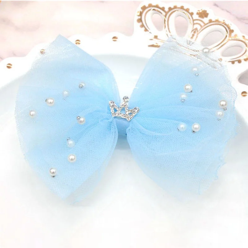 Sweet Princess Lace Bows Hairpin Kids Pearl Crown Barrettes Hair Clips For Baby Girls Headwear Fashion Children Hair Accessory 4