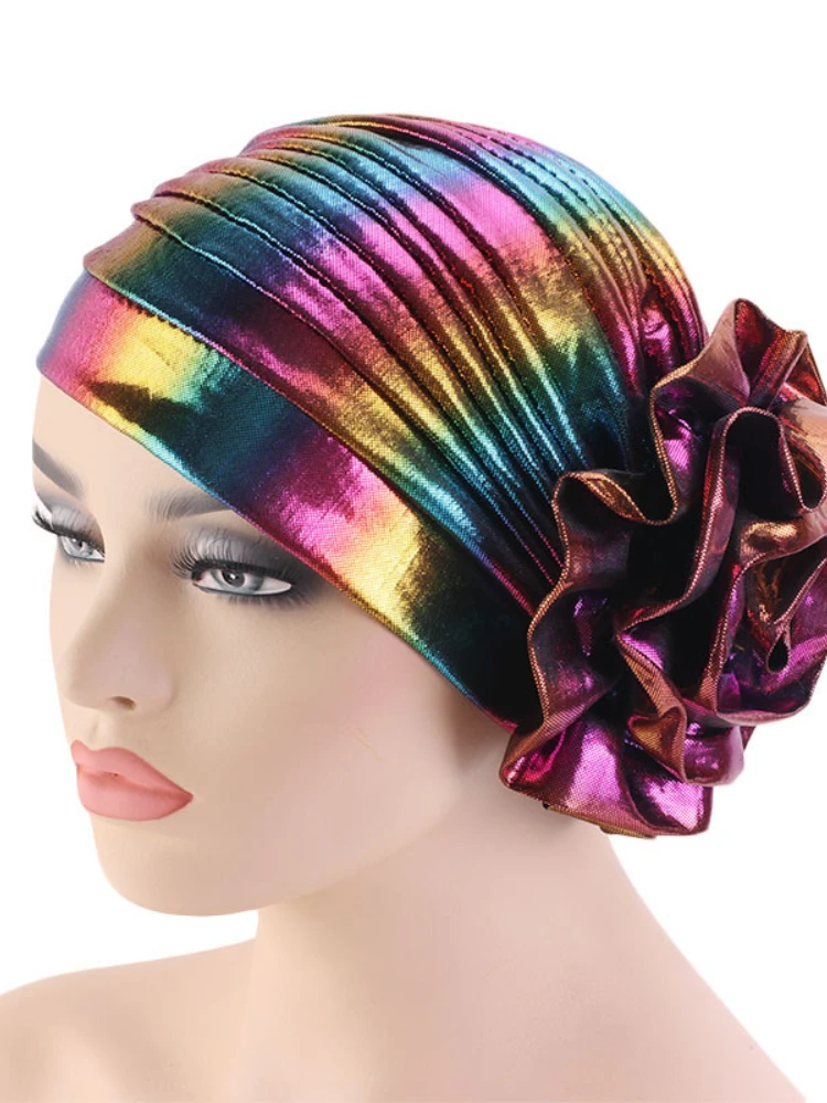 새로운 회교도 큰 꽃 Hijab 모자 이슬람 여성 모자 레이저 꽃 Headwrap 민족 패션 Headcover Turban 숙녀 두건의 모자를 쓰고 있죠