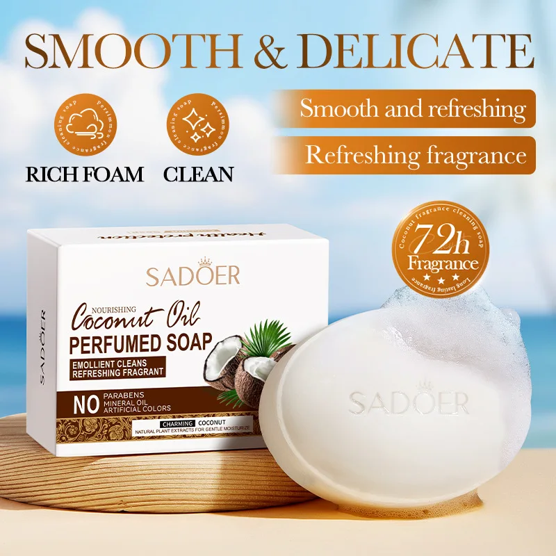 SADOER Coconut Facial Soap  Whitening Moisturizing Deep Cleansing Body Face Wash Foam Facial Cleanser Handmade Soap Skin Care
