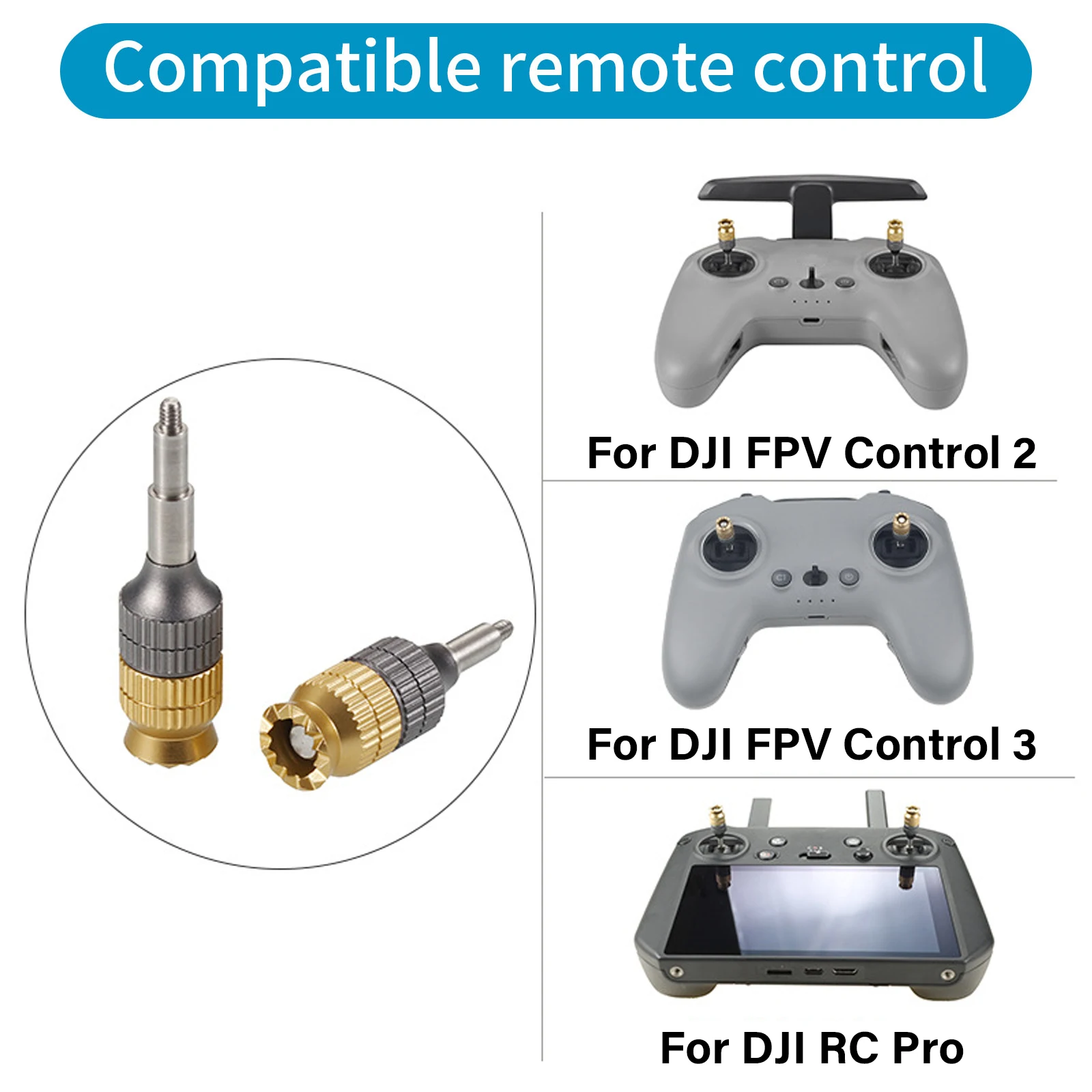 Joysticks télescopiques installés sur une radiocommande DJI RC Pro, prêts pour le vol FPV.