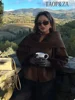 Fashion Scarf Collar Woolen Blends Jackets Women Elegant Long Sleeve Split Hem Loose Short Coats Fashion Autumn Lady Outerwear 6