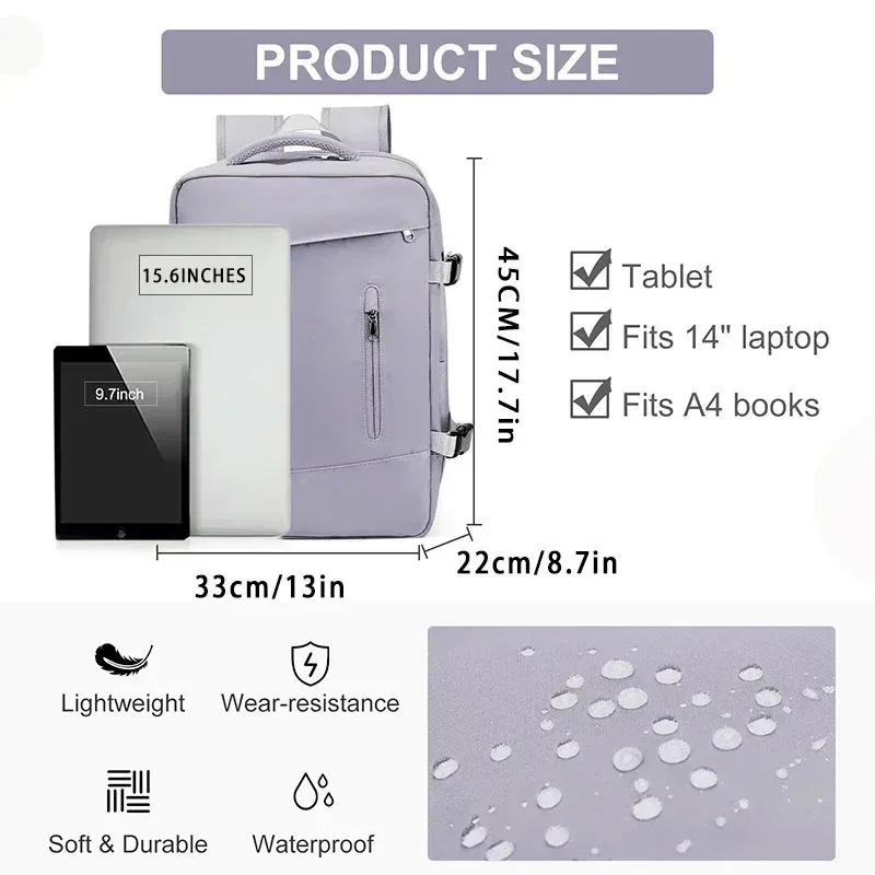 Multifunctional Waterproof Travel USB Charger Luggage Bags Large Capacity Bags Expanding Oxford Backpack for Women Men 6