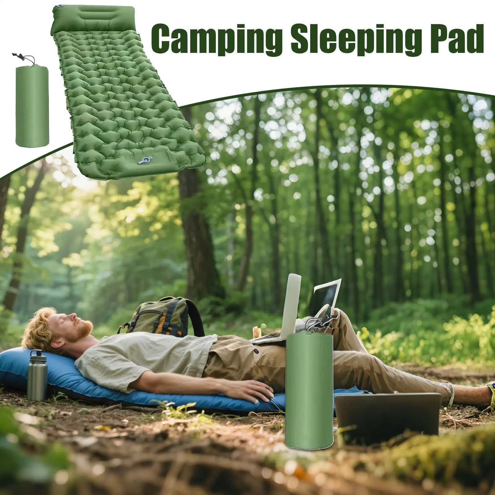 Camping Inflatable Sleeping Pad Inflatable Sleeping Mat With Pillow Comfortable Camp Air Mattress Ergonomic Tent Gear For Garden