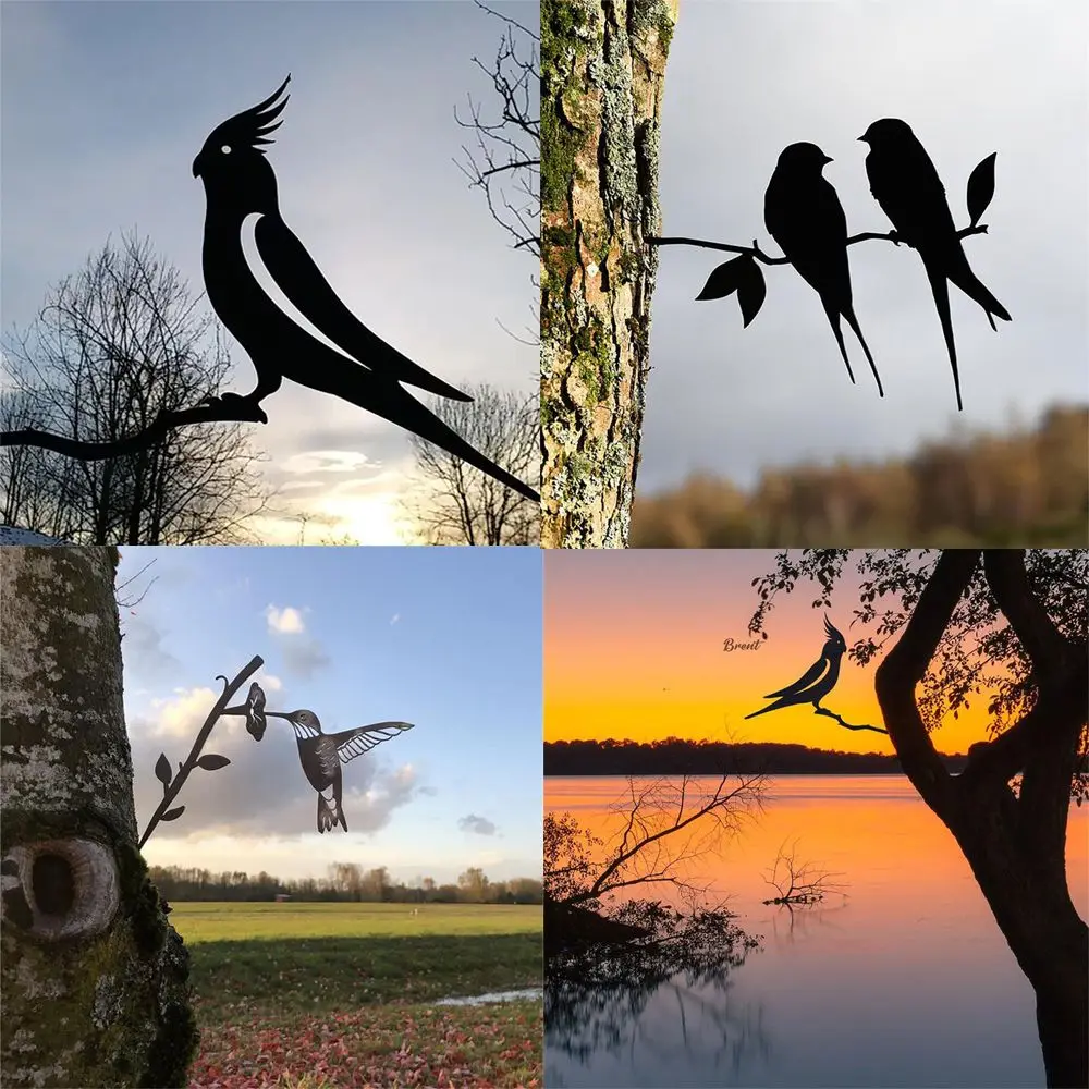 

New DIY Gift Outdoor Decoration Creative Bird Ornament Garden Statues Backyard Branch Metal Animal