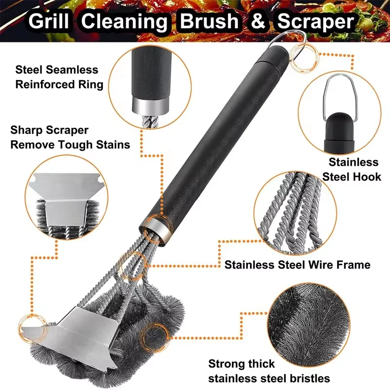 Barbecue Grill Brush Cleaning Tool Stainless Steel Bristle Brush Grill Net Cleaning barbecue cleaning tools,grill brush