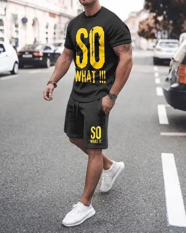 New 2022 Summer  Men's T-shirt Set Casual Simple  Short Sleeve + Shorts Fashion Trend 3D Printing 2 Piece Set