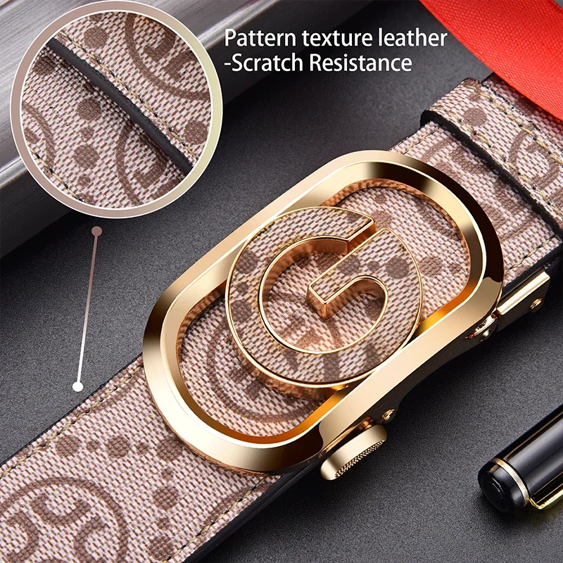 2024 New Business Men's Automatic Genuine Leather Belt Male Brown Silvery Fashion Luxury Designer Golf Trouser  Mens Belt