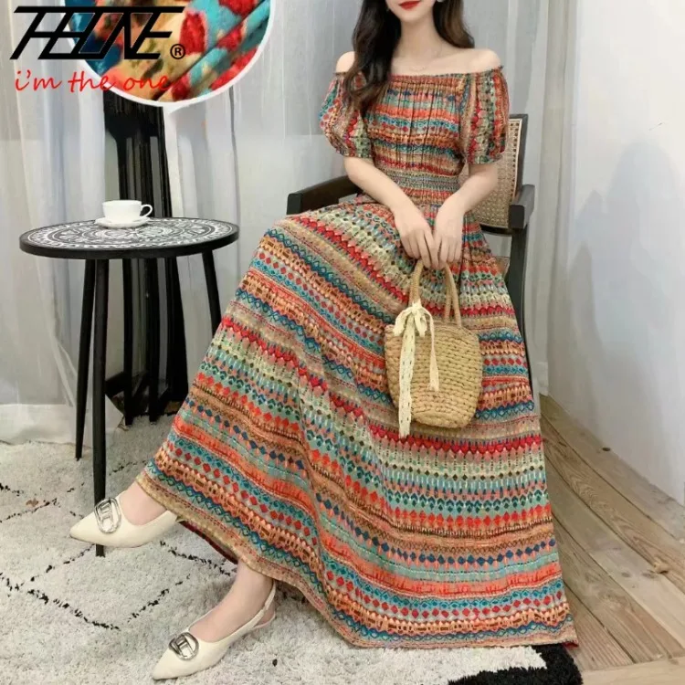 THHONE Vestidos Robe Maxi Long Summer Dress Women Indian Clothes Bohemian Cotton Linen Floral Beach Korean Casual Boho Dresses