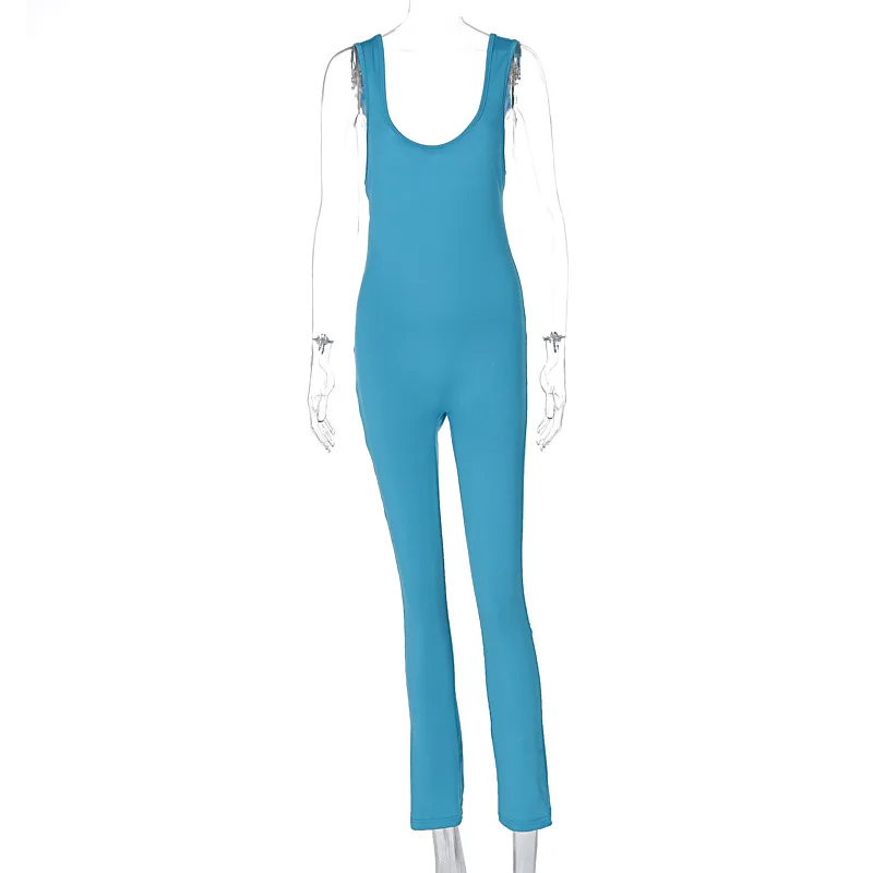 2024 Irregular Hollow Women's Romper Spring/summer New Spice Girls Pure Blue Backless Shoulder Korean Reviews Clothes POLYESTER