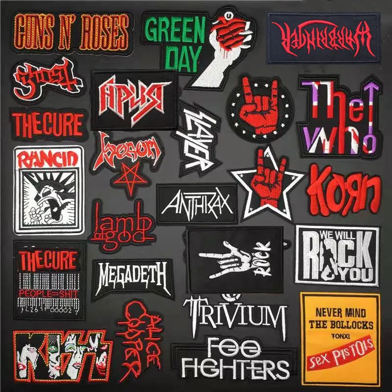 Rock Band Patches For Clothing Music Metal Punk Patches Appliques Iron on Badges Clothes Stickers DIY Sewing Embroideriy Stripes wilderness patch iron on patches on clothes animal embroidered patches for clothing stripes badges wolf whale patch for clothes