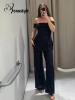 סט מכנסי ג'ינס עם רקמה משולבת לנשים, חורים בחלק העליון, צווארון ריינסטון, כפתור יחיד, חולצה ישרה, ג'ינס 2025, חליפה אלגנטית לנשים Y2k 1