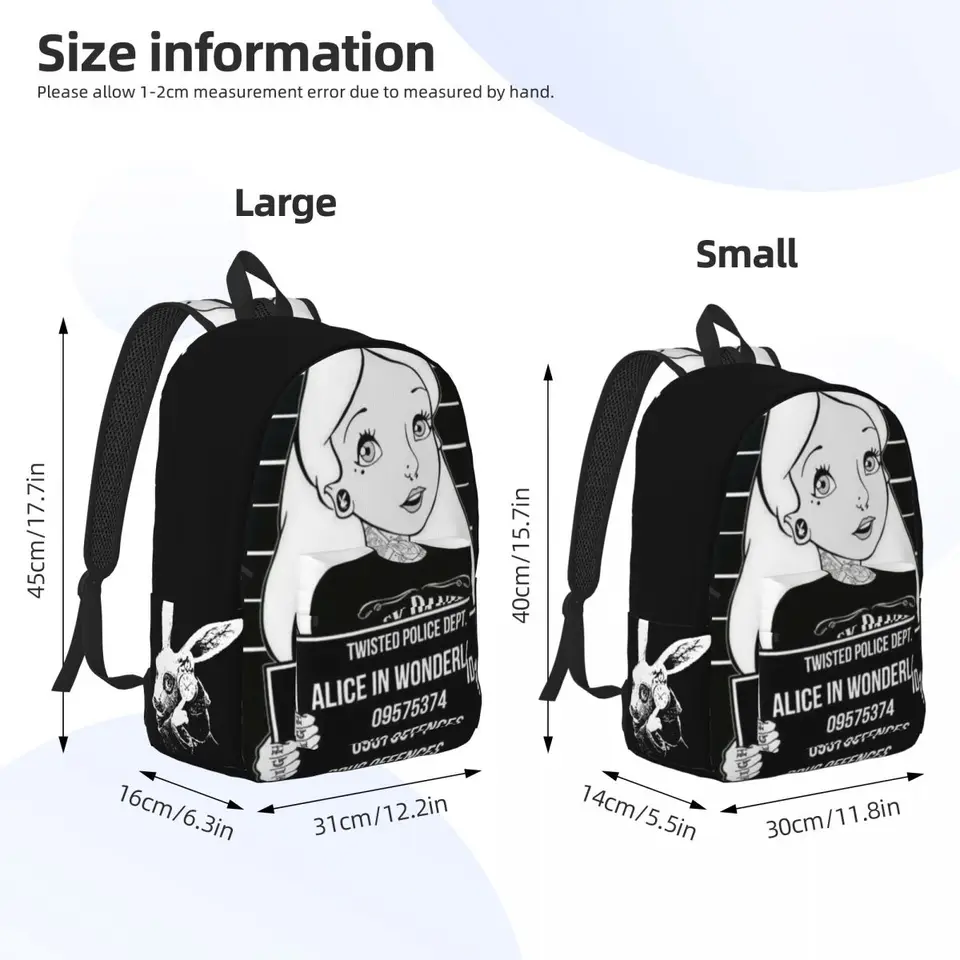 White Rabbit Alice In Wonderland Backpack Middle High College