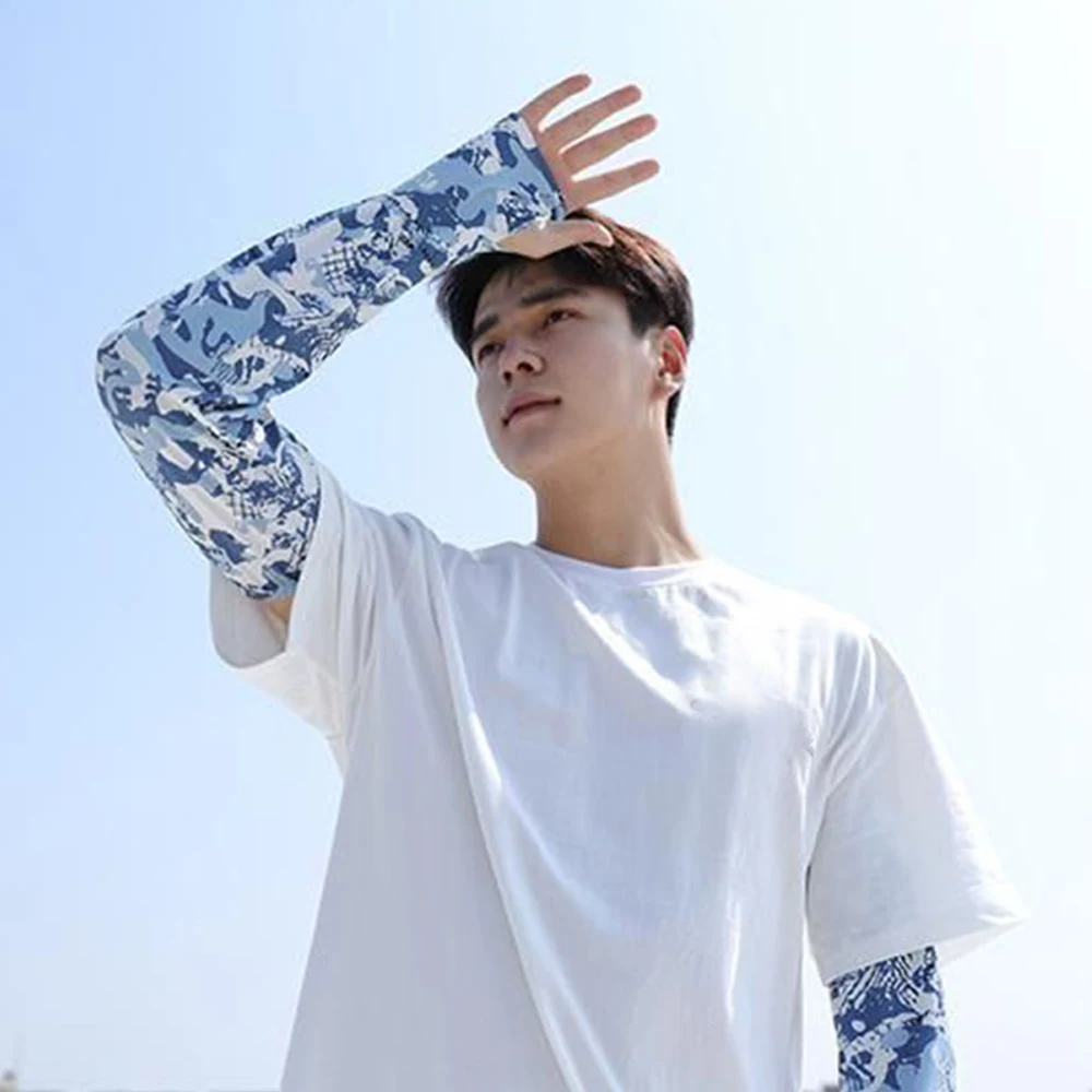 Camouflage Ice Sleeves For Men Summer Sun Protection Sleeves Loose Cycling Arm Outdoor Uv Protection Half Finger Cuffs