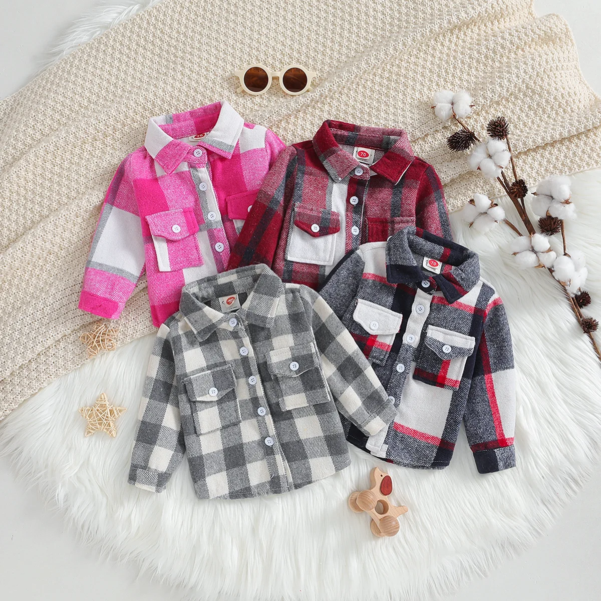 New Kid Baby Girl Boy Plaid Shirt Jacket Tops Lapel Long Sleeve