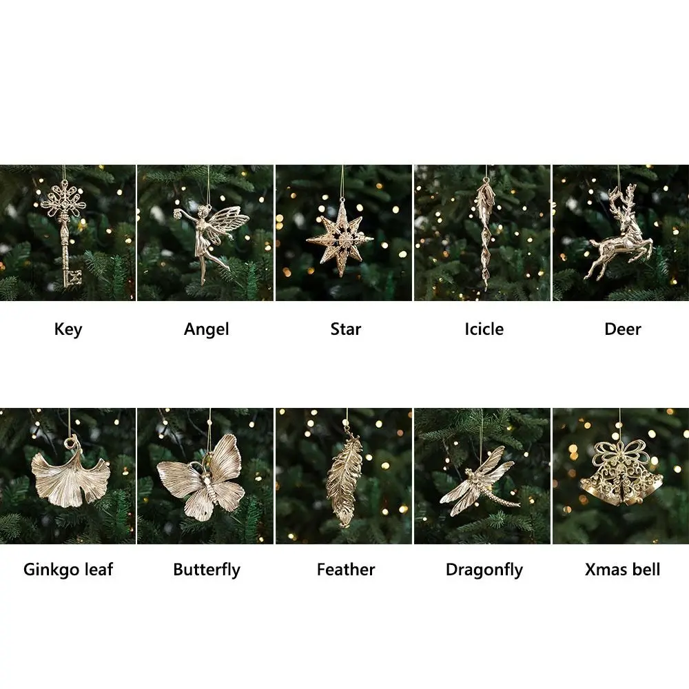 Gold Christmas Hanging Decoration Angel Snowflake Butterfly Dragonfly Christmas Tree Ornament Shopwindow Party Supplies