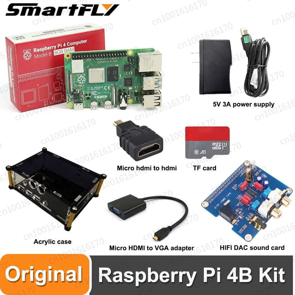 Ufficiale Raspberry Pi 4B 8G 4G 2G 1G Kit Scheda Audio Adattatore Di Alimentazione Custodia In Acrilico 32G 64G 128G Tf Card Per Raspberry Pi 4 Modell