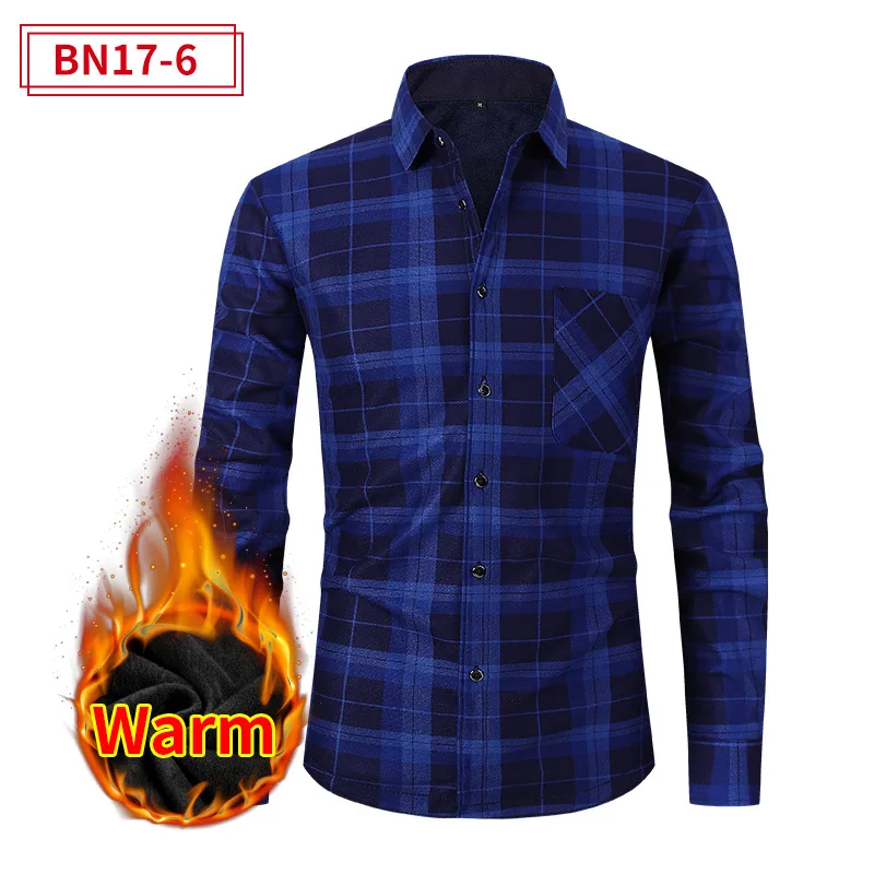 Camisa de manga larga de franela gruesa para hombre, camisa informal cálida con forro polar de talla grande a cuadros, estilo Retro americano, primavera y otoño