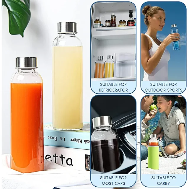 280ml/360ml/550ml Glass Water Bottle High Temperature Resistant Sport Bottle with Protective Bag BPA Free Travel Drink Bottle 5