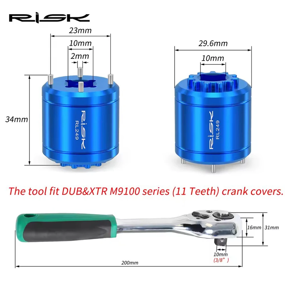 RISK 자전거 2-in-1 크랭크 커버 제거 도구 DUB 11T XTR M9100용 자전거 크랭크셋 캡 리무버 추출기 설치 도구