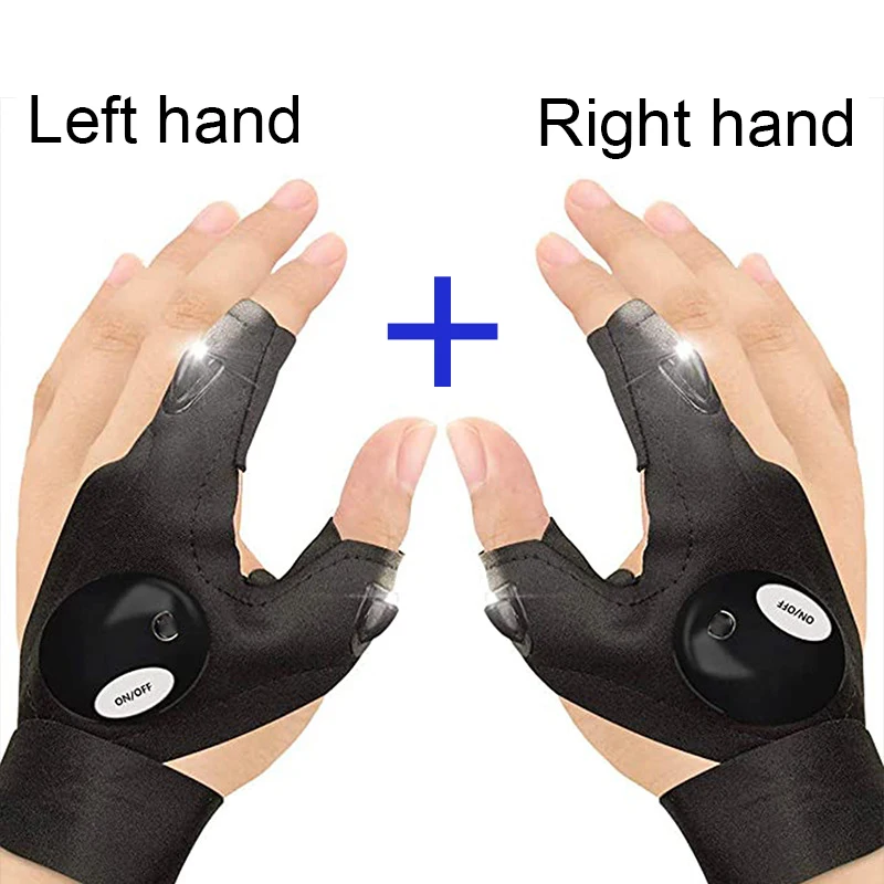 

1 Pair Night Light Hand Tools Magic Strap Fingerless Gloves Lighting Waterproof Gloves With Led Flashlight For Repair Tool Kit