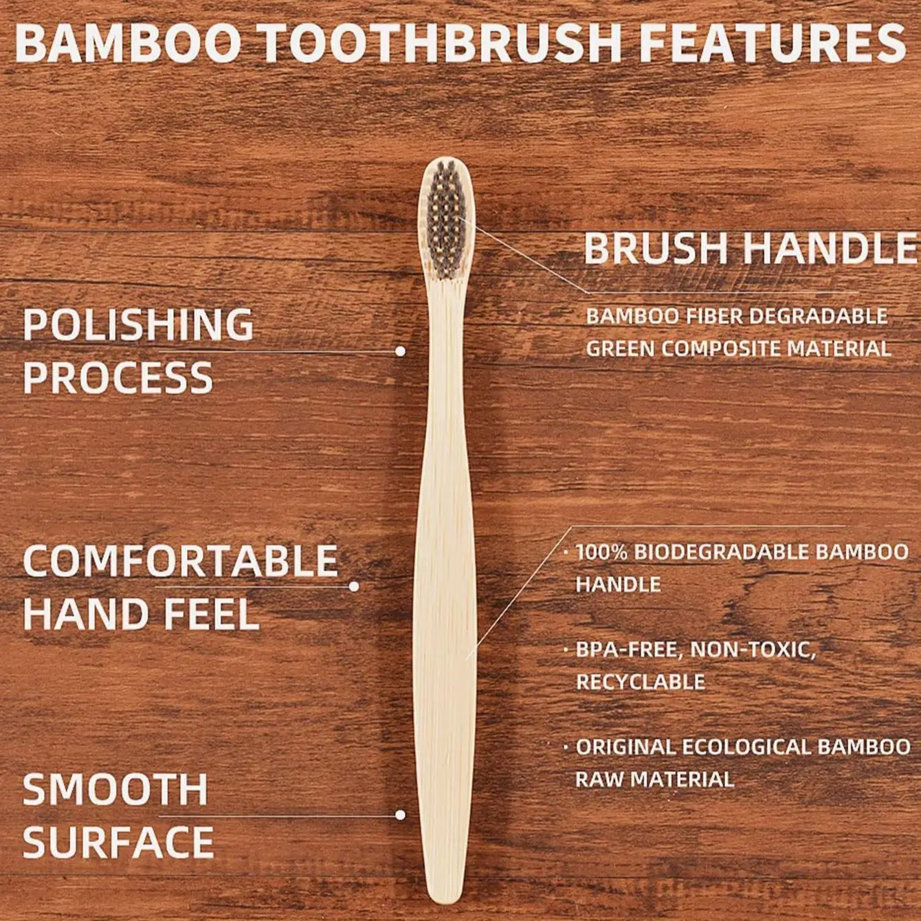 Bamboo Toothbrush Set 10pcs Environmentally Friendly
