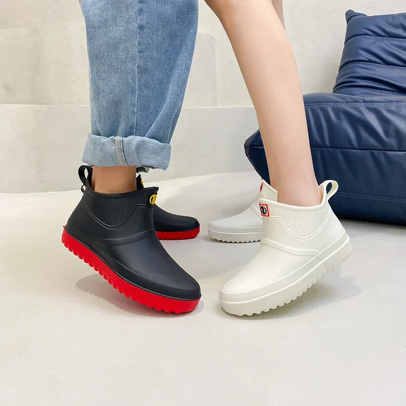 Rubber Shoes Women Waterproof Rain Boots Trend Ankle Galoshes Woman Casual Flats Working Couples Rainshoes Botas De Lluvia