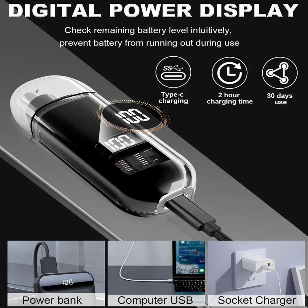 2025 Electric Nose Hair Trimmer Portable Nose Ears Hair Eyebrow Trimmer Men's USB Rechargeable Digital Display Painless Clipper