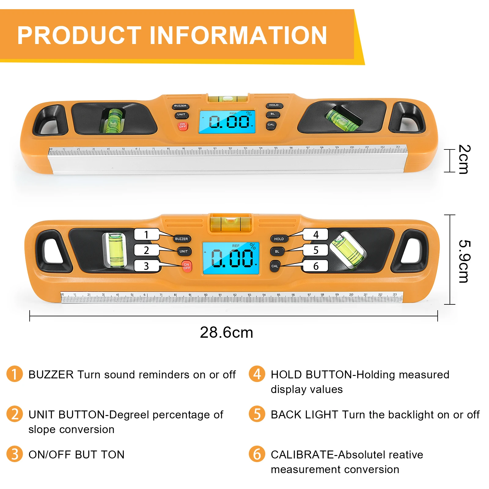 Digital Spirit level Inclinometer Horizontal Scale Ruler Electronic LED Display Protractor Magnetic Base Measuring Tools 6